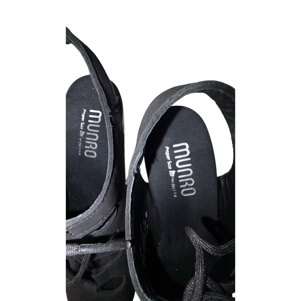 Munro Jillie Black Nubuck Ghillie Lace Up Slingback Block Heel Sandals 8N